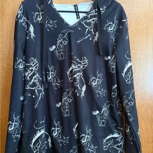 Crazy Train Black V-Neck Hoodie with White Rodeo Print